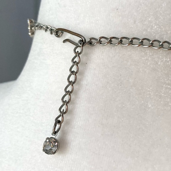 Vintage Rhinestone Choker Triple Strand Silvertone - Picture 4 of 9
